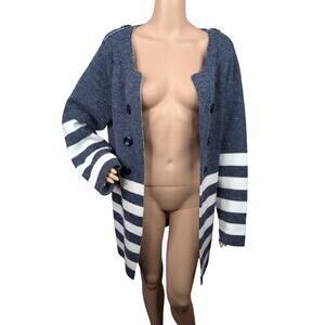 NWT Keren Hart Nautical Striped Cardigan XL Open Front Military Shoulder Button